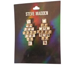Steve Madden Gold Silver Tone Geometric Pathway Glistering Stone Large Earrings